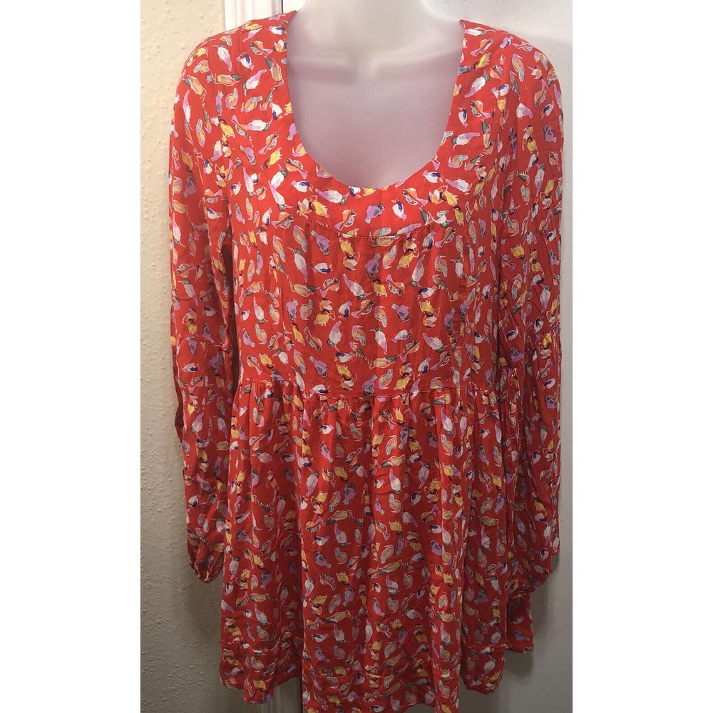 Ark & Co. Red Shift Dress Tunic Size L Women's Boho Peplum Beach Cover Up E2